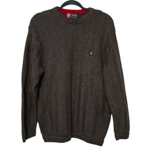 Vintage Chaps Ralph Lauren Cotton Gray Crewneck Sweater with Ribbed Details